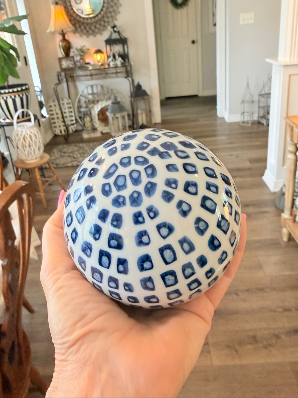 Blue & White Decorative Ceramic Spheres – Set of 3 - Picture 10 of 16